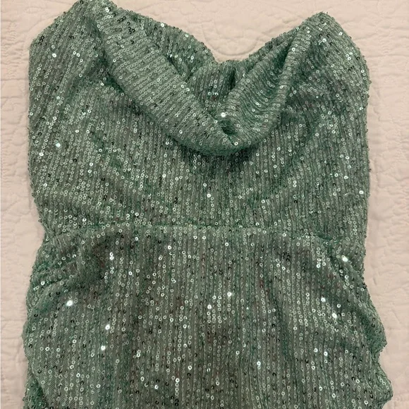 Lucy in the Sky Sansa Knit Sequin Corset Dress in Green - Picture 2 of 5